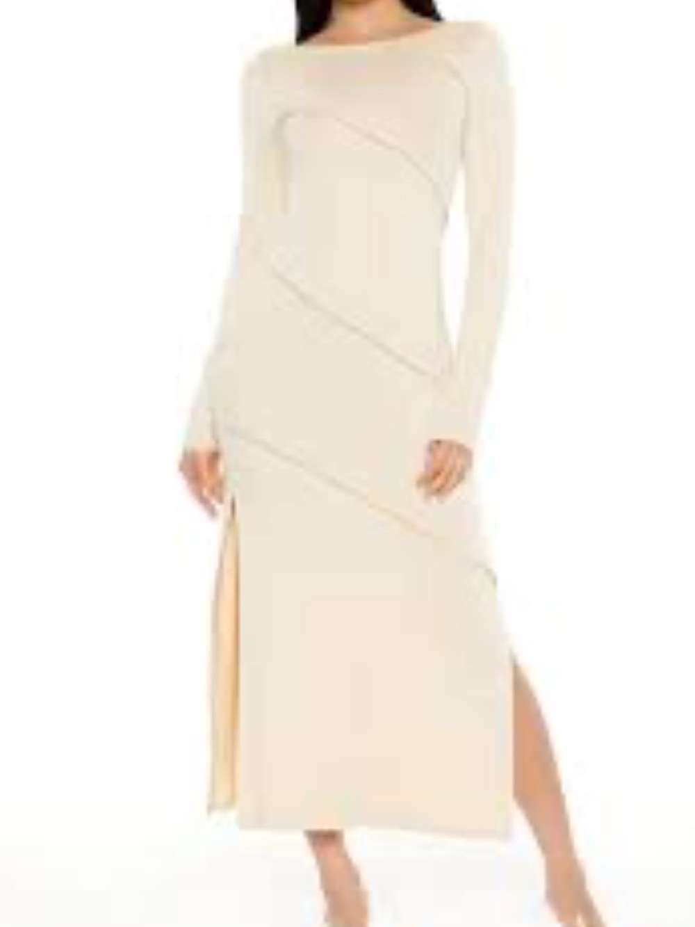Forever 21 Beige Long Sleeve Midi Dress with Diagonal Seams